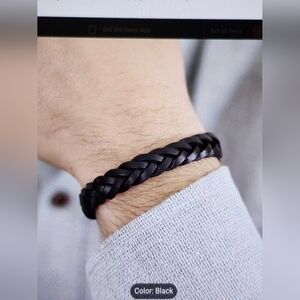 1pc Genuine Leather Black Braided Bracelet